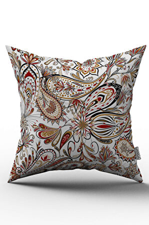 Çift Taraflı Beyaz Kırmızı Etnik Motif Desenli Dijital Baskılı Kırlent Kılıfı - OTYK320-CT