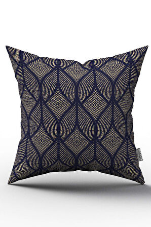 Çift Taraflı Lacivert Sarı Dekoratif Vintage Desenli Dijital Baskılı Kırlent Kılıfı - OTYK324-CT