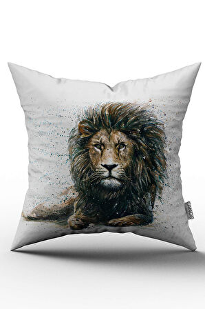 Çift Taraflı Kahverengi Aslan Figürlü Dijital Baskılı Kırlent Kılıfı - OTYK614-CT