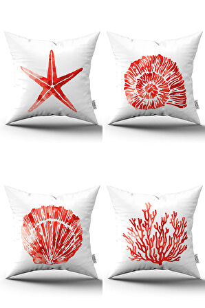 Kırmızı Beyaz Marin Desenli 4'lü Dijital Baskılı Kırlent Kılıfı Seti - 4kmbs298