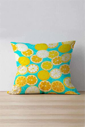 Sarı Yeşil Limon Desenli Dijital Baskılı Kırlent Kılıfı  - OYTYK919