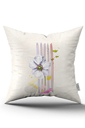 Krem Pembe Modern Dekoratif Çiçek Desenli Dijital Baskılı Kırlent Kılıfı CGH1112