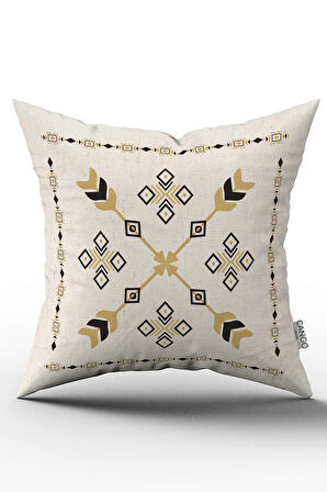 Çift Taraflı Krem Siyah Etnik Kilim Desenli Dijital Baskılı Kırlent Kılıfı CGH1087