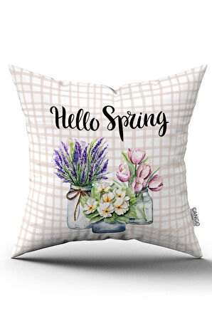 Çift Taraflı Beyaz Krem Bahar Temalı Çiçek Desenli Dijital Baskılı Kırlent Kılıfı CGH1088