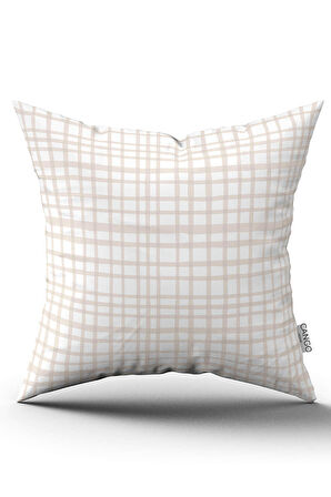 Çift Taraflı Beyaz Krem Kareli Dijital Baskılı Kırlent Kılıfı CGH1089