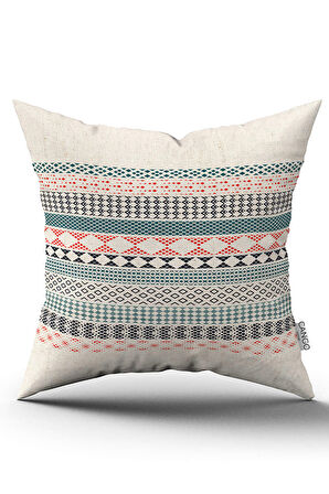 Çift Taraflı Krem Turuncu Etnik Kilim Desenli Dijital Baskılı Kırlent Kılıfı CGH1108