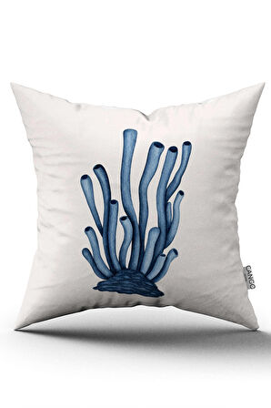 Çift Taraflı Beyaz Mavi Mercan Marin Desenli Dijital Baskılı Kırlent Kılıfı CGH1125