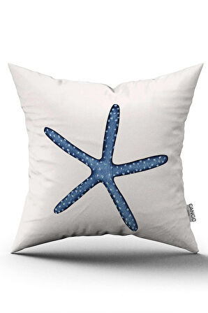 Çift Taraflı Beyaz Mavi Denizyıldızı Marin Desenli Dijital Baskılı Kırlent Kılıfı CGH1128