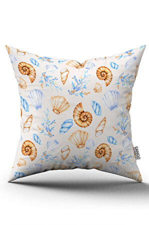 Çift Taraflı Mavi Turuncu Marin Desenli Dijital Baskılı Kırlent Kılıfı CGH1135