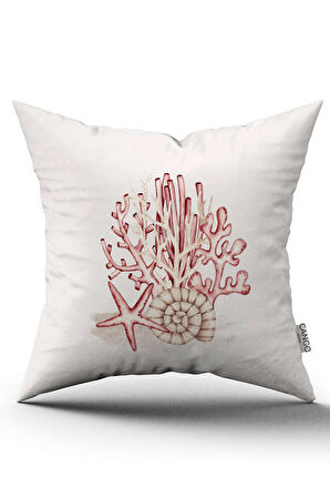 Çift Taraflı Kırmızı Krem Marin Desenli Dijital Baskılı Kırlent Kılıfı CGH1136