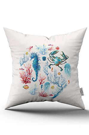 Çift Taraflı Kırmızı Mavi Marin Desenli Dijital Baskılı Kırlent Kılıfı CGH1150