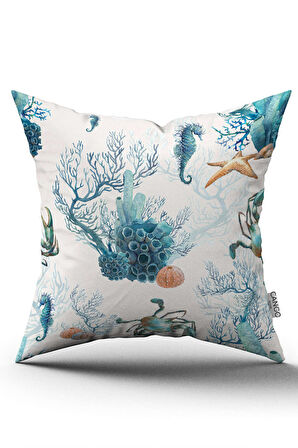 Çift Taraflı Mavi Marin Desenli Dijital Baskılı Kırlent Kılıfı CGH1154