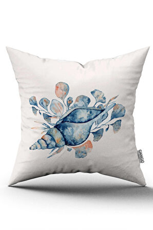 Çift Taraflı Mavi Turuncu Marin Desenli Dijital Baskılı Kırlent Kılıfı CGH1156