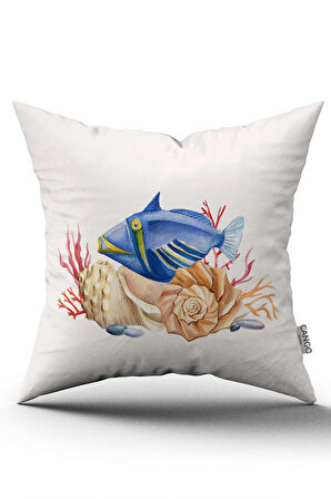 Çift Taraflı Mavi Turuncu Marin Desenli Dijital Baskılı Kırlent Kılıfı CGH1176