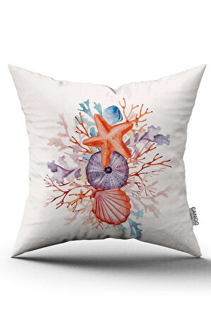 Çift Taraflı Mavi Turuncu Marin Desenli Dijital Baskılı Kırlent Kılıfı CGH1189