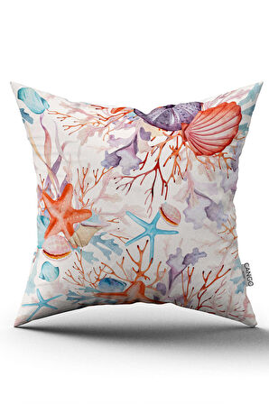 Çift Taraflı Mavi Turuncu Marin Desenli Dijital Baskılı Kırlent Kılıfı CGH1191