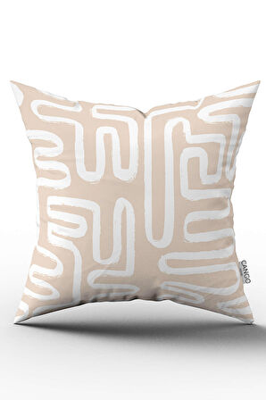 Çift Taraflı Krem Beyaz Bohem İskandinav Geometrik Desenli Dijital Baskılı Kırlent Kılıfı CGH1205