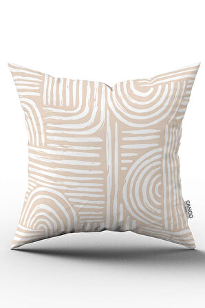 Çift Taraflı Krem Beyaz Bohem İskandinav Geometrik Desenli Dijital Baskılı Kırlent Kılıfı CGH1207