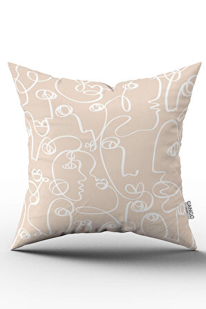 Çift Taraflı Krem Beyaz Bohem İskandinav Geometrik Desenli Dijital Baskılı Kırlent Kılıfı CGH1209