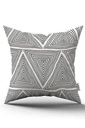Çift Taraflı Krem Siyah Bohem İskandinav Geometrik Dijital Baskılı Kırlent Kılıfı CGH1216