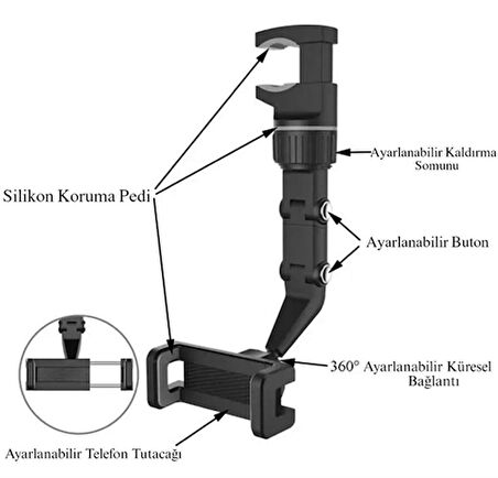 LivX Portatif Universal Multifonksiyonel 360 Derece Dönebilen Çok Amaçlı Telefon Tutucu Yeşil DAT-01