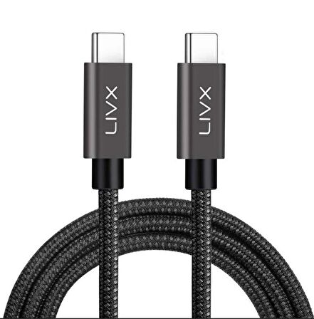 LivX Force 100w Usb-c To Usb-c 3.1 Gen2 10 Gbps 4k@60hz Hızlı Şarj Data Ve Görüntü Kablosu Örgülü 1m