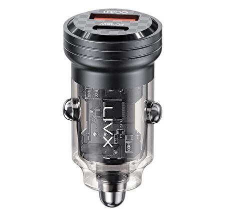 LivX Transparent 45W PD/QC Type C ve USB Çıkış Ultra Hızlı Mini Araç şarj Cihazı L35