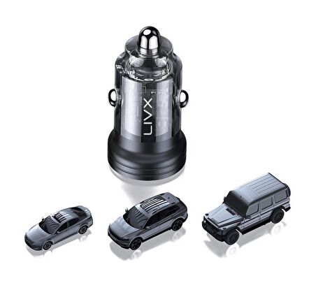 LivX Transparent 45W PD/QC Type C ve USB Çıkış Ultra Hızlı Mini Araç şarj Cihazı L35
