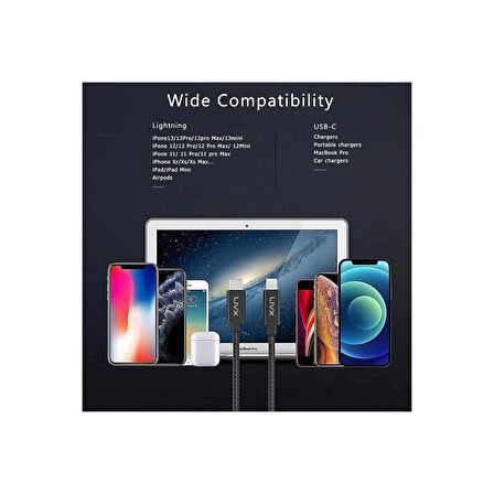 LivX Horizontal 20W Type C to Lightning iPhone iPad Hızlı Şarj ve Data Kablosu Space Gray 2 Metre IPBLT-01