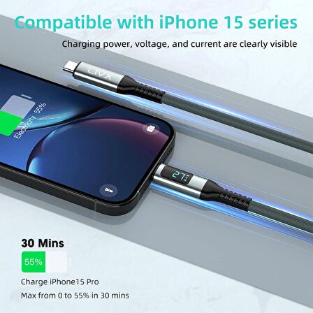 LivX Thunderbolt 4 Type C to Type C 240W Hızlı Şarj 8K@60Hz Görüntü Aktarımı 40Gbps Veri Transferi PD3.1 Dijital Göstergeli 1 Metre Örgülü Kablo ARD-01