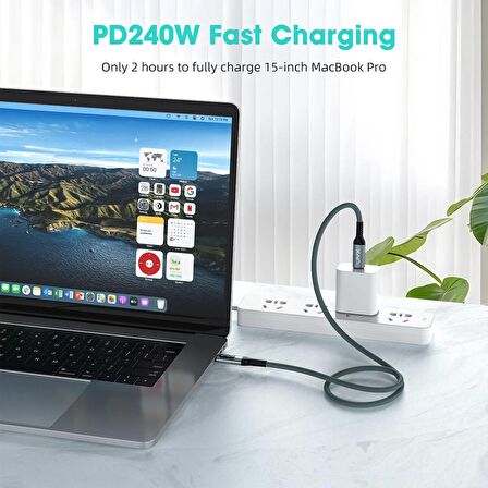 LivX Thunderbolt 4 Type C to Type C 240W Hızlı Şarj 8K@60Hz Görüntü Aktarımı 40Gbps Veri Transferi PD3.1 Dijital Göstergeli 1 Metre Örgülü Kablo ARD-01