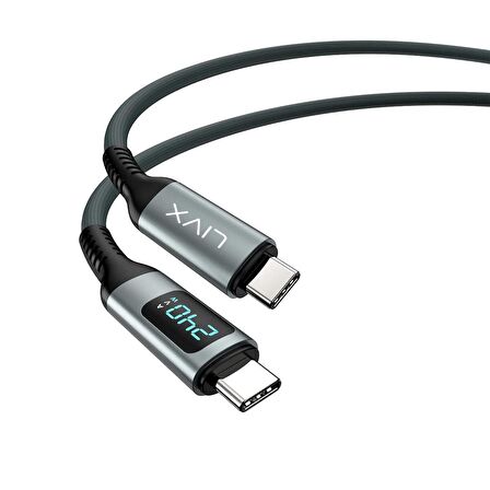 LivX Thunderbolt 4 Type C to Type C 240W Hızlı Şarj 8K@60Hz Görüntü Aktarımı 40Gbps Veri Transferi PD3.1 Dijital Göstergeli 1 Metre Örgülü Kablo ARD-01