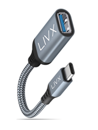 Livx USB 3.0 To Type-C Çevirici Dönüştürücü 60W 15 cm Kablolu OTG Adaptör GRİ OTTCA-01