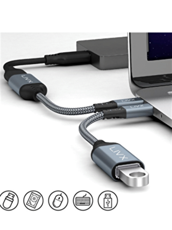 Livx USB 3.0 To Type-C Çevirici Dönüştürücü 60W 15 cm Kablolu OTG Adaptör GRİ OTTCA-01