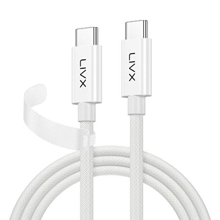 LivX White Type-C to Type-C 100W Hızlı Şarj 10Gbps Hızlı Veri Aktarımı PD3.1 Örgülü Beyaz 1 Metre Kablo BYZ-01