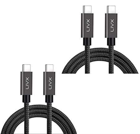 LivX İkili Paket Force 100w Usb-c To Usb-c 3.1 Gen2 10 Gbps 4k@60hz 3 Metre Hızlı Şarj Data Ve Görüntü Kablosu Örgülü GN-03-2