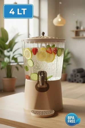 4 Lt Musluklu Su ve Limonata Sebili| Ayaklı Detoks Şerbetlik | Buzdolabı Uyumlu Şerbetlik Limonata Sebili | Toprak