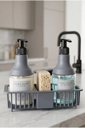 2’li Cam Sıvı Sabunluk Seti | El ve Bulaşık Sabunu Seti | Standlı Banyo Düzenleyici | 250 ML x 2