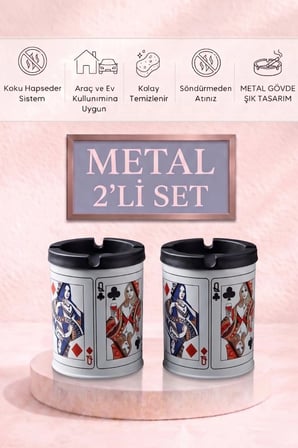 Desenli 2 Adet Metal Kül Tablası | Ev | Araç Kül Tablası | 200 ml | Kokusuz Küllük