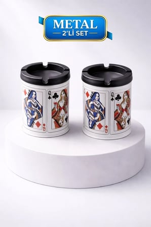Desenli 2 Adet Metal Kül Tablası | Ev | Araç Kül Tablası | 200 ml | Kokusuz Küllük