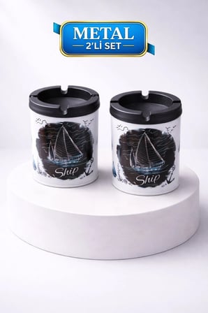 Desenli 2 Adet Metal Kül Tablası | Ev | Araç Kül Tablası | 200 ml | Kokusuz Küllük