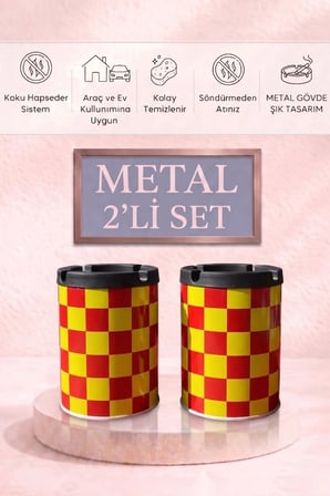 Desenli 2 Adet Metal Kül Tablası | Ev | Araç Kül Tablası | 200 ml | Kokusuz Küllük