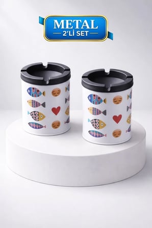 Desenli 2 Adet Metal Kül Tablası | Ev | Araç Kül Tablası | 200 ml | Kokusuz Küllük