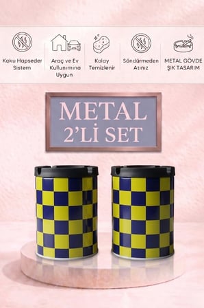 Desenli 2 Adet Metal Kül Tablası | Ev | Araç Kül Tablası | 200 ml | Kokusuz Küllük
