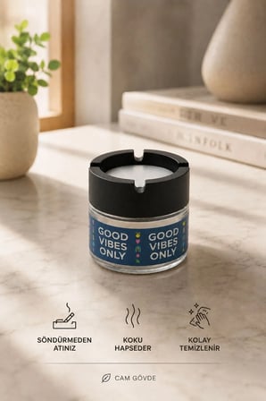 Good Vibes Cam Kokusuz Küllük | Koku Hapseden Kapaklı | Rüzgar Önleyici Kapaklı | Araç ve Ev Kullanımına Uygun | Mavi | 300 ML