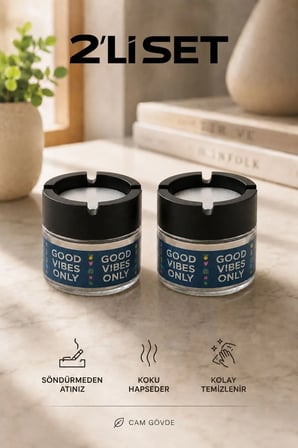 Good Vibes 2 Adet Cam Kokusuz Küllük | Koku Hapseden Kapaklı | Rüzgar Önleyici Kapaklı | Araç ve Ev Kullanımına Uygun | Mavi | 300 ML