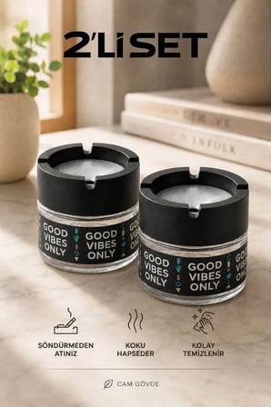 Good Vibes 2 Adet Cam Kokusuz Küllük | Koku Hapseden Kapaklı | Rüzgar Önleyici Kapaklı | Araç ve Ev Kullanımına Uygun | Siyah | 300 ML