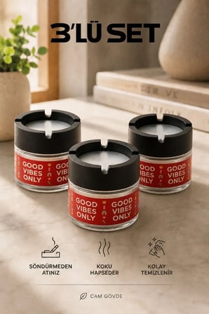 Good Vibes 3 Adet Cam Kokusuz Küllük | Koku Hapseden Kapaklı | Rüzgar Önleyici Kapaklı | Araç ve Ev Kullanımına Uygun | Kırmızı | 300 ML