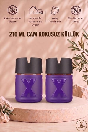 2 Adet X Cam Kokusuz Küllük | Koku Hapseden Kapaklı | Rüzgar Önleyici Kapaklı | Araç ve Ev Kullanımına Uygun | Mor | 210 ML