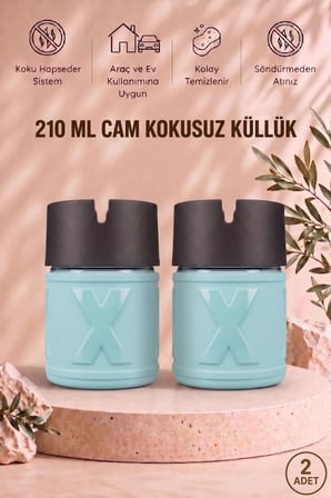 2 Adet X Cam Kokusuz Küllük | Koku Hapseden Kapaklı | Rüzgar Önleyici Kapaklı | Araç ve Ev Kullanımına Uygun | Turkuaz | 210 ML